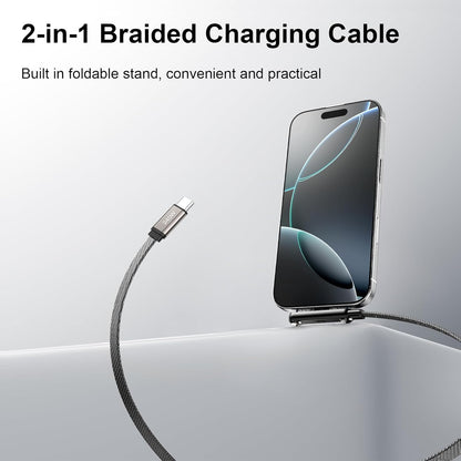 Cablu USB-C la USB-C Coolden 1, 5 m, pachet 2 bucati, incarcare rapida 240 W cu suport integrat pentru telefon mobil, transfer date 480 Mbps, compatibil iPhone 15/16/17 si alte dispozitive Type-C