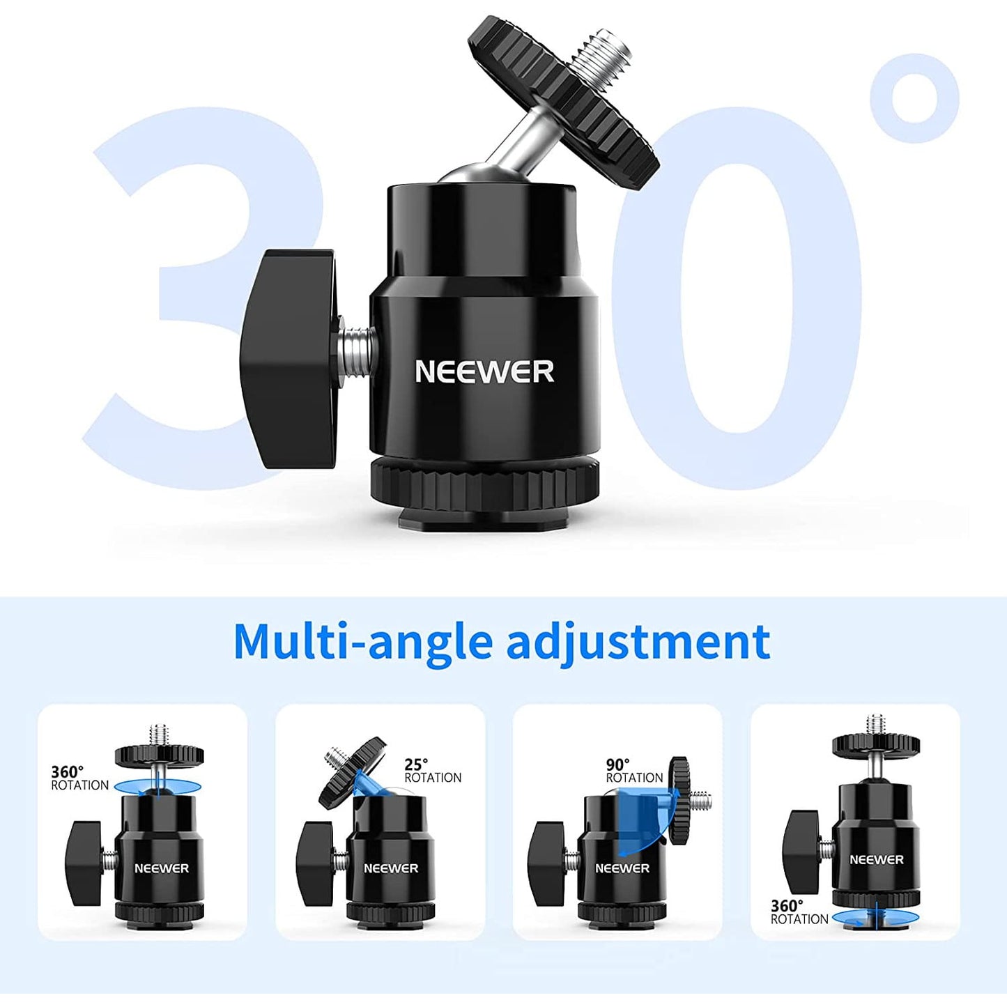 Set 4 adaptoare cu patina si surub 1/4 inch, Hot Shoe Mount, cap rotativ cu bila, pentru camere foto, camere video, smartphone, lumina video, microfon, ring light