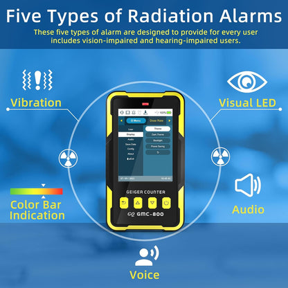 Detector radiatii nucleare, contor Geiger, raze Beta, Gamma si X, dozimetru portabil cu display LED, reincarcabil, memorie interna, alarma sonora, vibratii, design ergonomic, multifunctional