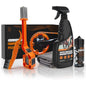 Kit curatare lant bicicleta, cu degresant 450 ml si ulei pentru lant 120 ml, perii curatare transmisie, laveta microfibra, set intretinere pentru MTB, cursiera si eBike