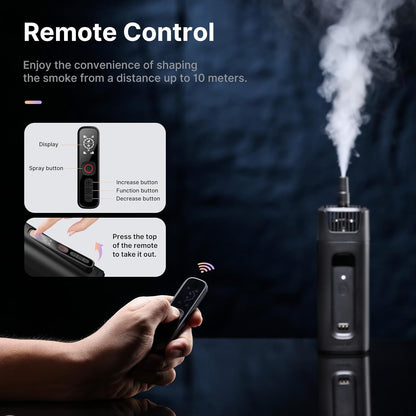 Masina de fum portabila, generator ceata 40 W cu telecomanda wireless, reincarcabil, filet 1/4", intensitate si viteza fum reglabile, pentru fotografie, filmari, nunta, petrecere