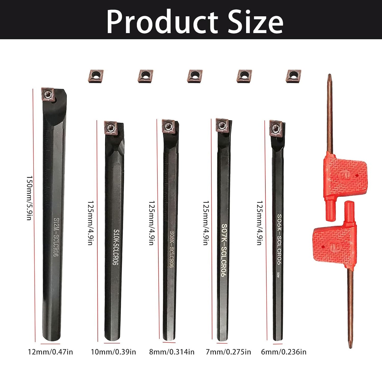 Set cutite de strung cu placute amovibile, instrumente cnc cu bara de 12mm/10mm/8mm/7mm/6mm si insertii de carbura, multifunctional