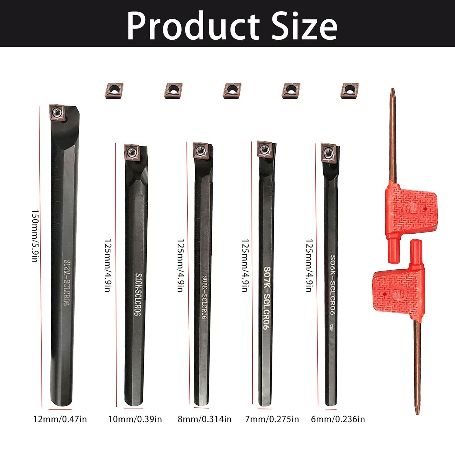 Set cutite de strung cu placute amovibile, instrumente cnc cu bara de 12mm/10mm/8mm/7mm/6mm si insertii de carbura, multifunctional