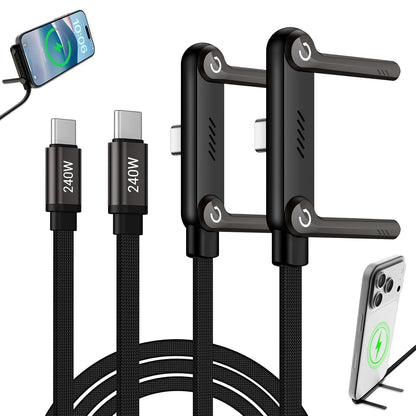Cablu USB-C la USB-C Coolden 1, 5 m, pachet 2 bucati, incarcare rapida 240 W cu suport integrat pentru telefon mobil, transfer date 480 Mbps, compatibil iPhone 15/16/17 si alte dispozitive Type-C