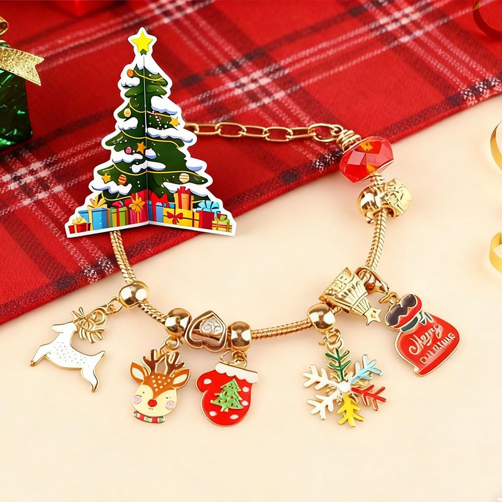 Calendar Advent 2025 pentru fete – Set bijuterii de craciun cu 24 de bratari si talismane, cadou pentru copii si adolescente 5-14 Ani, ideal pentru sarbatori