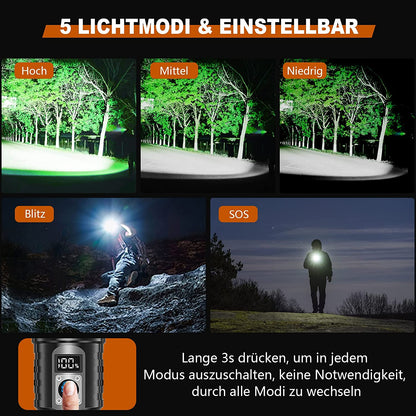 Set lanterna tactica LED, 20.000 lumeni, baterie 5000 mAh, cu functie powerbank si lanterna de urgenta cu panou solar si manivela, pentru urgente, camping, calatorie