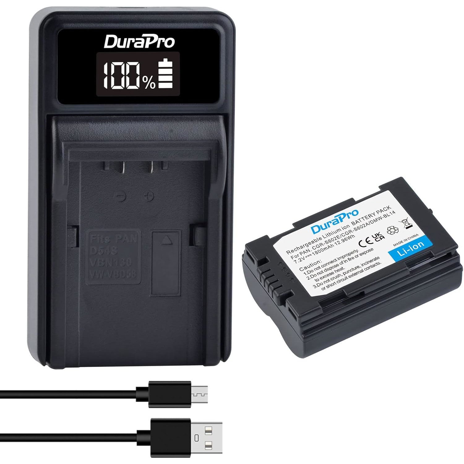 Set Acumulator de 1800 mAh cu incarcator USB LED pentru Panasonic CGR-S602, CGR-S602A, CGR-S602SE, CGR-S603, CGR-S603A/1B, DMW-BL14, Panasonic Lumix DMC-L1 Lumix DMC-L1K DMC-L1KEG-K DMC-L1KEB-K, LEICA, Leica DIGILUX 1, Leica DIGILUX 2, Leica DIGILUX 3