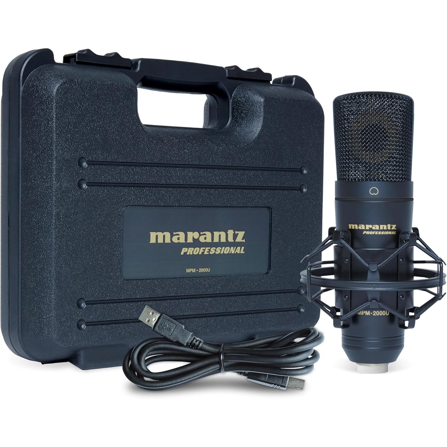 Microfon USB Marantz Professional MPM-2000U cu diafragma mare, calitate audio de studio, ideal pentru inregistrari profesionale, podcasturi, Streaming Twitch, YouTube, voce si instrumente acustice, include suport antisoc, cablu USB si geanta de transport