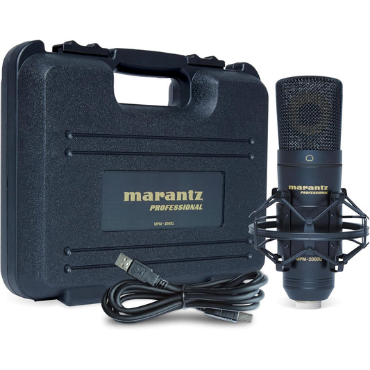 Microfon USB Marantz Professional MPM-2000U cu diafragma mare, calitate audio de studio, ideal pentru inregistrari profesionale, podcasturi, Streaming Twitch, YouTube, voce si instrumente acustice, include suport antisoc, cablu USB si geanta de transport
