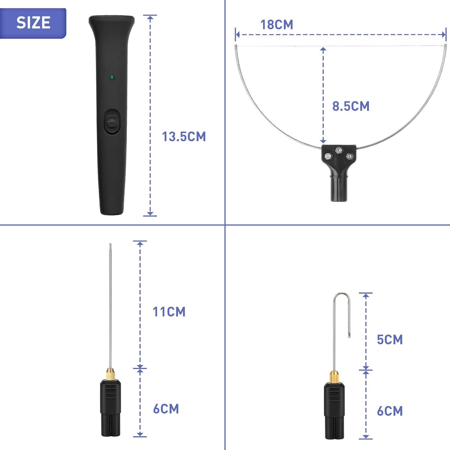 Aparat de taiat polistiren 3 in 1, cu fir cald, 3 varfuri interschimbabile, buton pornit/oprit, indicator LED, 100-240V/18W, pentru sticla celulara, burete, EPS, EPP, negru