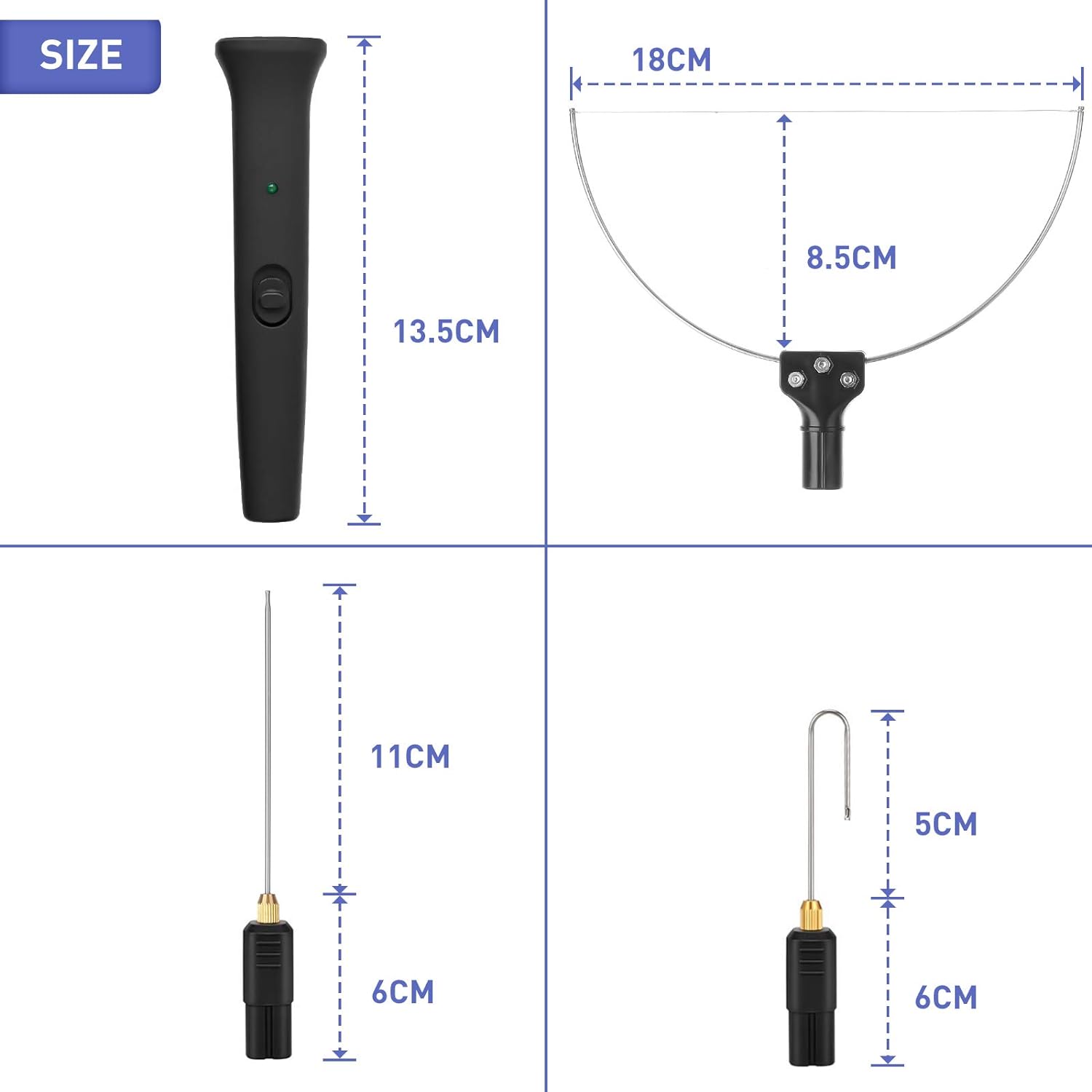 Aparat de taiat polistiren 3 in 1, cu fir cald, 3 varfuri interschimbabile, buton pornit/oprit, indicator LED, 100-240V/18W, pentru sticla celulara, burete, EPS, EPP, negru
