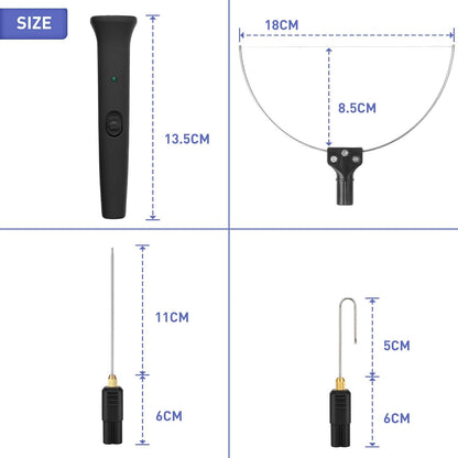 Aparat de taiat polistiren 3 in 1, cu fir cald, 3 varfuri interschimbabile, buton pornit/oprit, indicator LED, 100-240V/18W, pentru sticla celulara, burete, EPS, EPP, negru