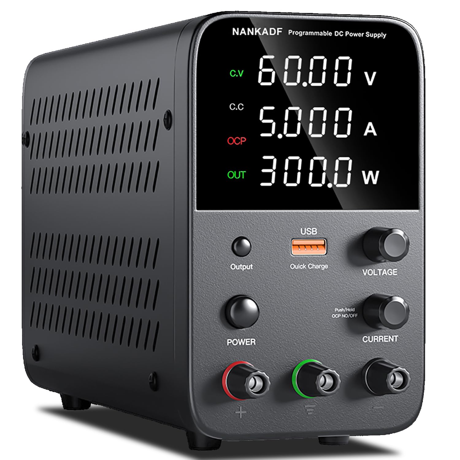 Sursa de alimentare de laborator 0-60 V, 0-5 A, 300 W, cu display LED, ventilator de racire, functie protectie supracurent (OCP), cu port USB 18 W, stabilizare voltaj si curent, CV/CC