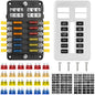 Set tablou sigurante auto cu 12 iesiri, cu sigurante 5A 10A 15A 20A cu indicator LED si capac de protectie, pentru masina, barca, autoutilitara, camion
