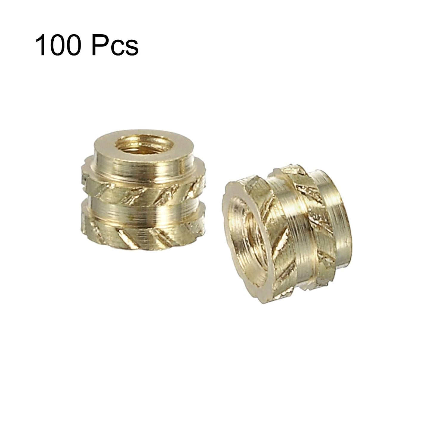 Insertii filetate din alama QUARKZMAN M1 x 0.25, 1.5 x 2 mm, set 100 buc, piulite moletate termofixabile, heat set inserts pentru plastic si imprimare 3D, filet metric interior, montaj prin caldura sau ultrasunete, rezistente la coroziune