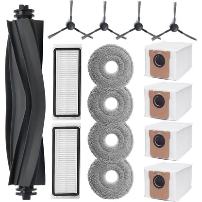 Set accesorii pentru aspirator compatibile cu Dreame L20 Ultra / L20 Ultra Complete / L30 Ultra Complete, cu 4 saci aspirator robot, 1 perie tambur, 4 perii laterale, 2 filtre HEPA si 4 paduri mop