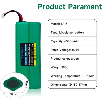 Acumulator 6500 mAh 14, 4 V compatibil Ecovacs Deebot T20 X1 Omni, T8, T8+, T9, T9+, T10 DLX11-54, baterie Li-Ion pentru aspirator robot