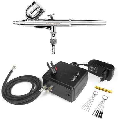 Kit Mini Compresor Aerograf, airbrush cu duza de 0.3 mm, tije de curatare, filtru aer, pentru Manichiura, Pictura corp, Tatuaj semipermanent, Ornare torturi