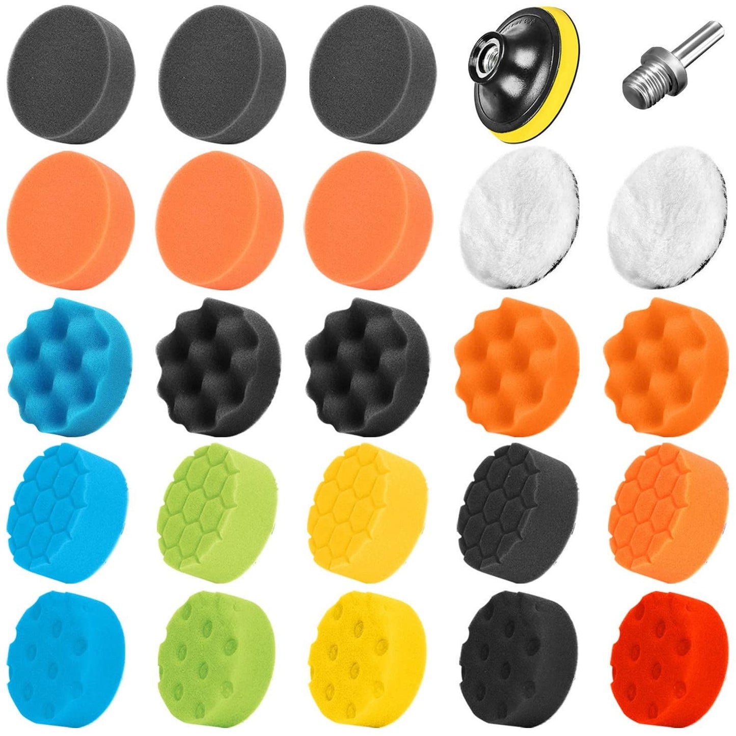 Set de 25 bureti pentru polish 80 mm, cu taler M14 cu discuri de burete si lana, cu adaptor pentru bormasina