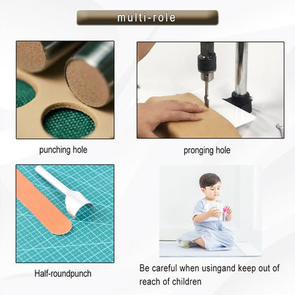 Presa pentru perforat pielea profesionala, masina de stantat si embosare piele cu dalti perforatoare, mandrina si accesorii, ergonomic, din metal