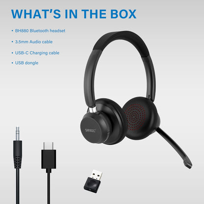 Casca call center wireless cu Bluetooth 5.1, adaptor Bluetooth USB, microfon cu anulare zgomot reglabil 270°, timp indelungat de utilizare, pentru PC, Laptop, Skype, Zoom