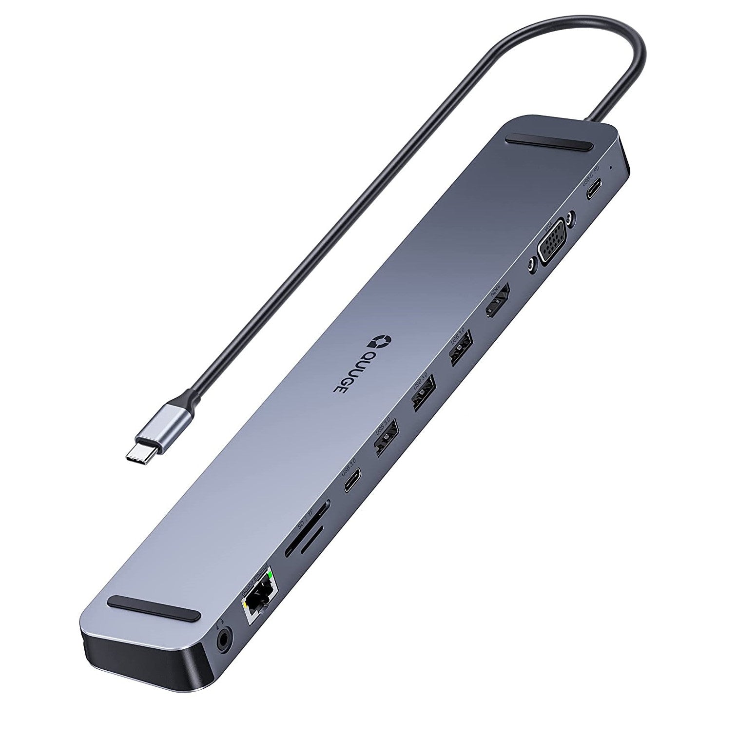 Hub USB C 11 in 1, Docking Station cu port USB C PD 100W, HDMI 4K si VGA Full HD, 3 porturi USB 3.0, port Ethernet, cititor de carduri SD/TF, AUX 3.5 mm, design anti-alunecare