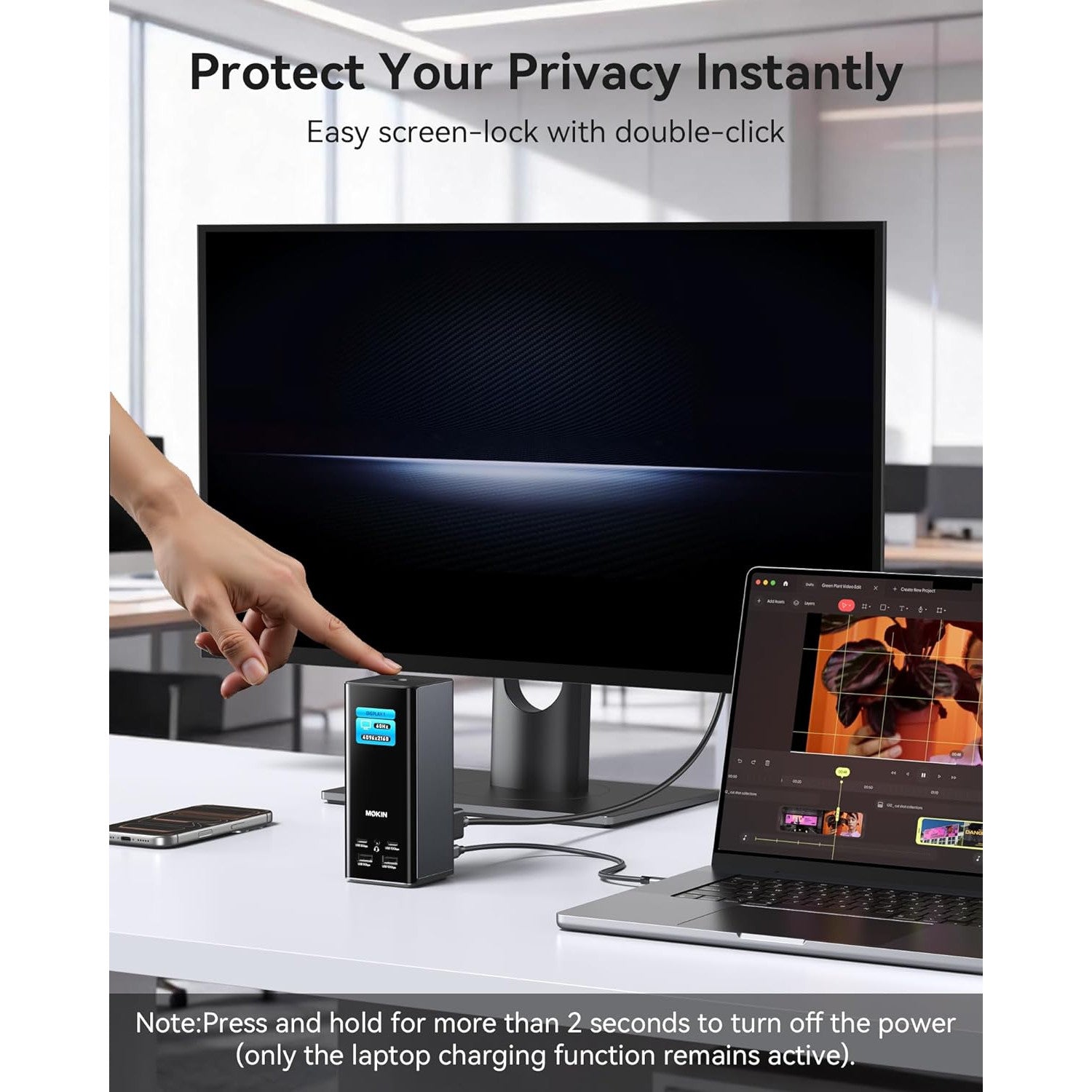 Statie de andocare MOKiN 17 in 1, extindere la 3 monitoare, 3×HDMI 4K, 2xDisplayPort, USB-A/C 10G, Ethernet Gigabit, PD 100W, audio, SD/TF, 1xAUX, pentru Windows/macOS/Linux