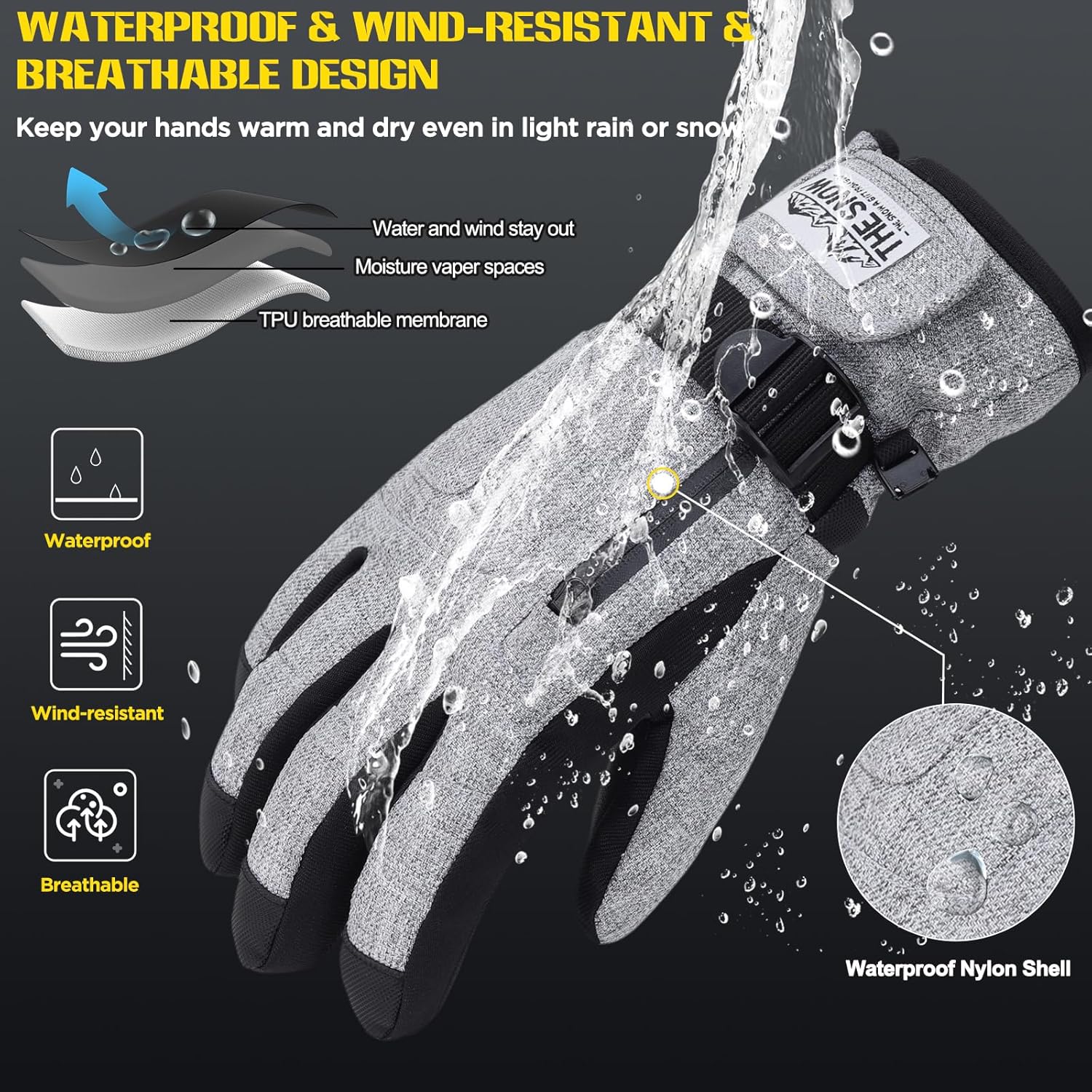 Manusi de iarna impermeabile, compatibile touchscreen, material respirabil, rezistente la vant, cu buzunar, pentru schi, snowboarding, drumetii, ciclism