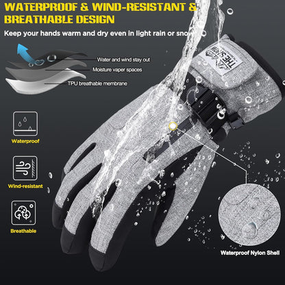 Manusi de iarna impermeabile, compatibile touchscreen, material respirabil, rezistente la vant, cu buzunar, pentru schi, snowboarding, drumetii, ciclism