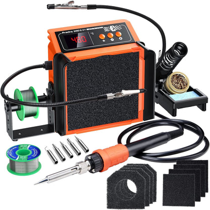 Statie de lipit 2 in 1 cu Extractor fum, Afisaj LCD, 200-480°C, Letcon, 8 filtre cu carbon activ, 5 capuri lipire, 2 cleme de fixare, Mod standby, Preciva 948DQ-I