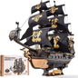 Puzzle 3D din lemn, model de barca cu panze si calut de mare, kit de constructie pentru adulti, decoratiuni artizanale, 603 piese, 47×18×39 cm, cadou special pentru barbati