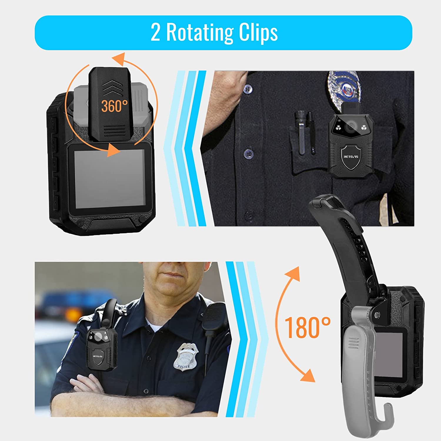 Camera video corporala Body Camera, 21MP, HD 1080P, Nightvision IR, detectare miscare, camp vizual 150°, baterie 2650 mAh, impermeabila IP54