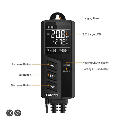 Priza smart cu termostat, WiFi, control prin aplicatie, programabil, comutator racire si incalzire automat, display LCD, STC-1000WiFi