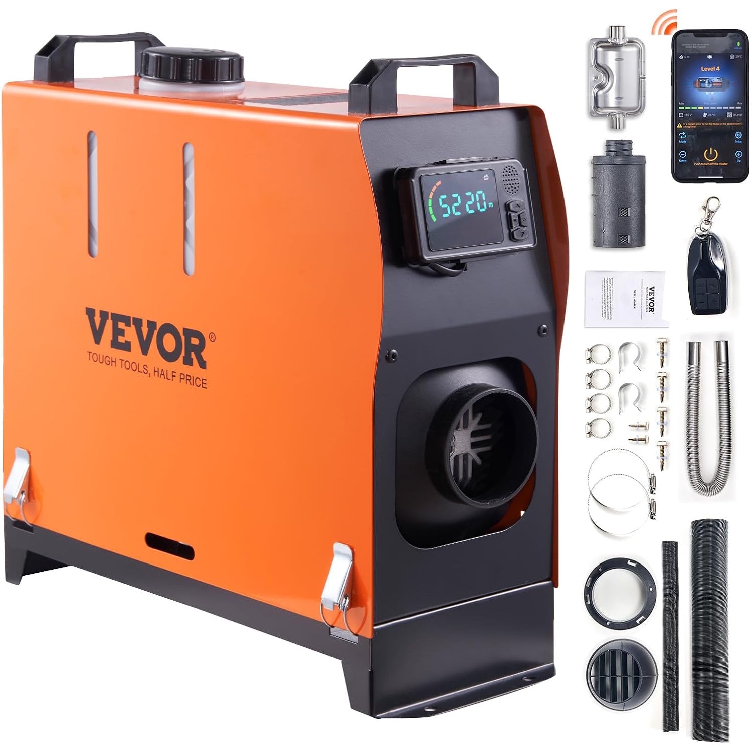 Sirocou smart, incalzitor de aer diesel, incalzire stationara, 12V, 8kW, Bluetooth, control prin aplicatie smartphone si telecomanda, display LCD, silentios, temperatura reglabila, rezervor 5 litri, multifunctional
