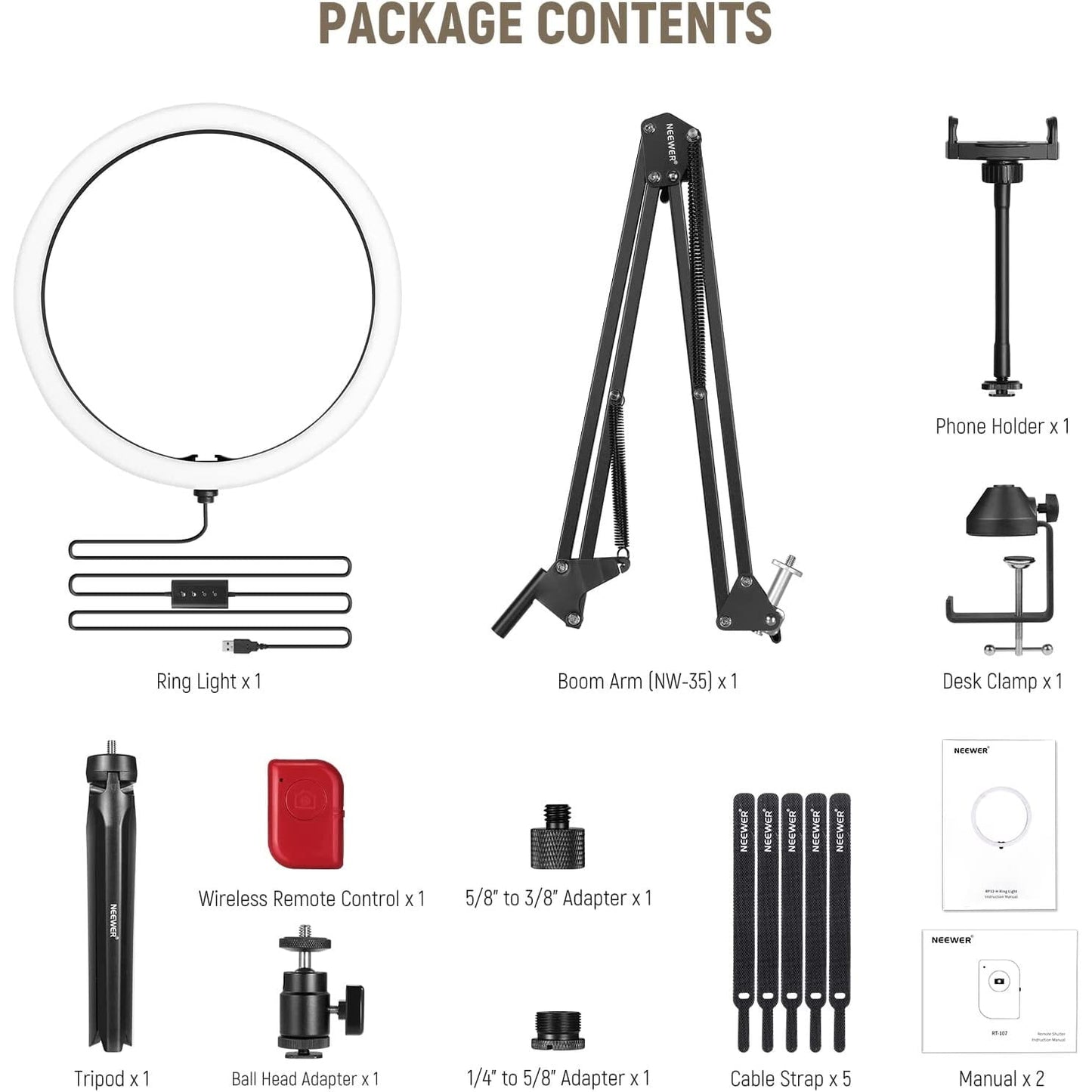 Ring Light LED cu trepied si brat cu menghina,Lampa circulara cu suport smartphone, telecomanda, montura cap tip bila, adaptor de la 5/8" la 3/8" si adaptor de la 1/4" la 5/8", pentru machiaj, vlog, streaming, inregistrare video