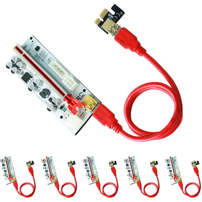 Set de 6 placi PCI-E riser, 1X-16X, 8 capacitori, VER010, minare Bitcoin Litecoin, cu cablu USB 3.0 de 60 cm, alimentare cu 6 pini, SATA, Molex