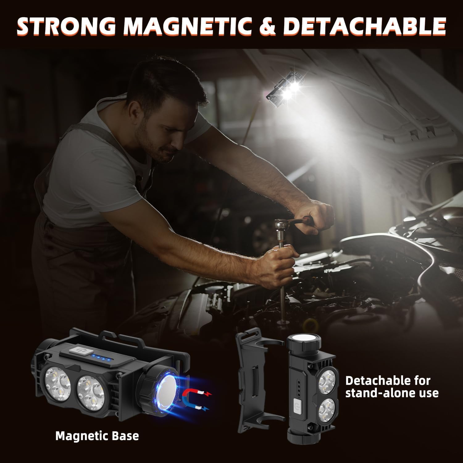 Set 2 lanterne frontale LED reincarcabile 2000 lumeni, 3 moduri iluminare, corp magnetic detasabil, IPX5 impermeabile, incarcare rapida USB-C, usoare si confortabile, pentru camping, pescuit, jogging si activitati outdoor, negru, clasa energetica A+++