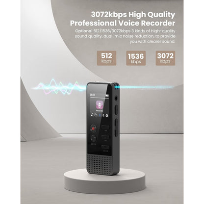 Reportofon digital 64 GB, microfon dublu cu functie reducere zgomot, inregistrare activata prin voce, 3072 Kbps, inregistrare apeluri, capacitate 100 ore, baterie 1000 mAh, dictafon cu difuzor incorporat