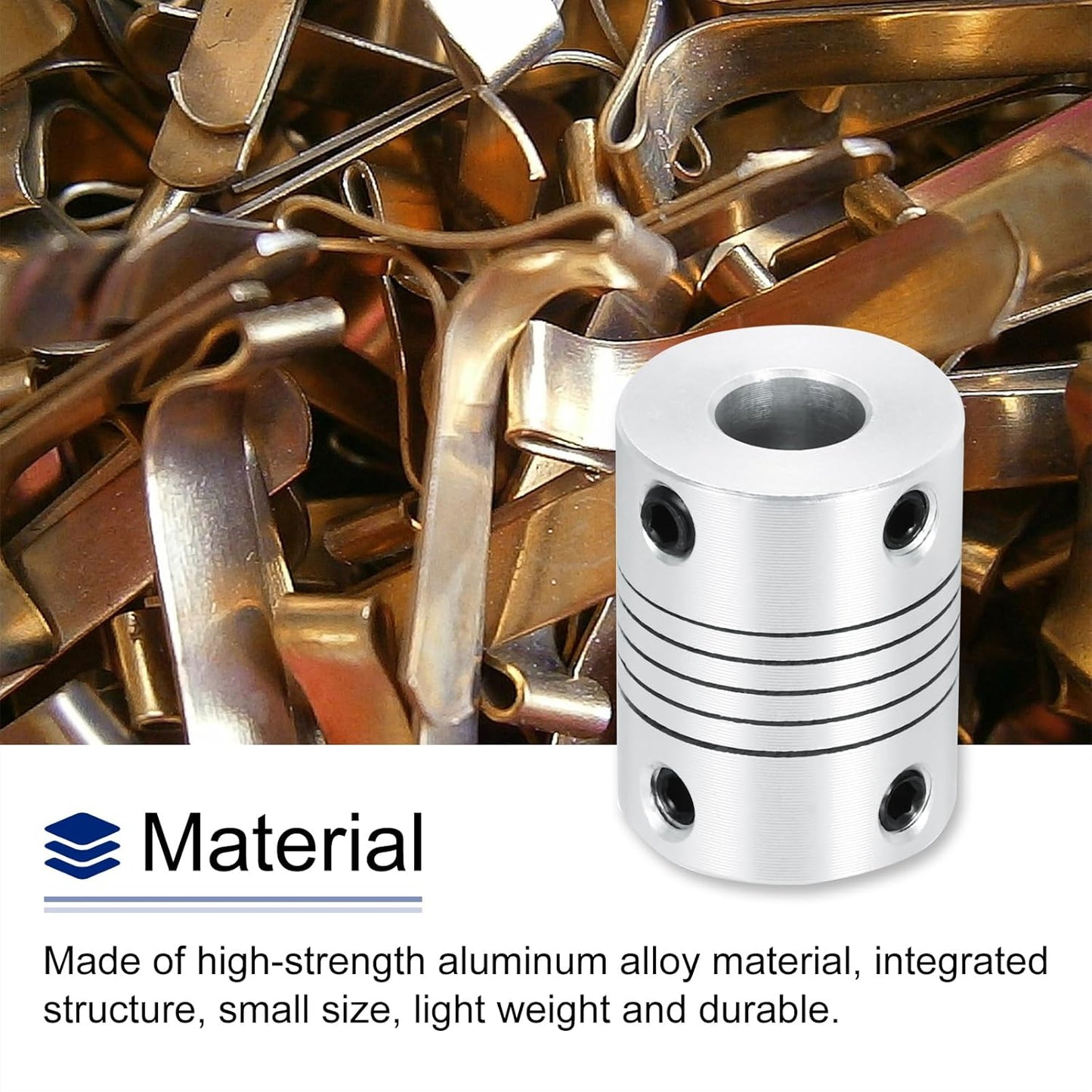 Set de 4 cuplaje flexibile Ax QUARKZMAN 8 mm la 8 mm, aluminiu, L25xD19mm, tip arc (Helical), amortizare vibratii, pentru motor pas cu pas NEMA, imprimanta 3D, CNC, encoder, conector arbore, argintiu