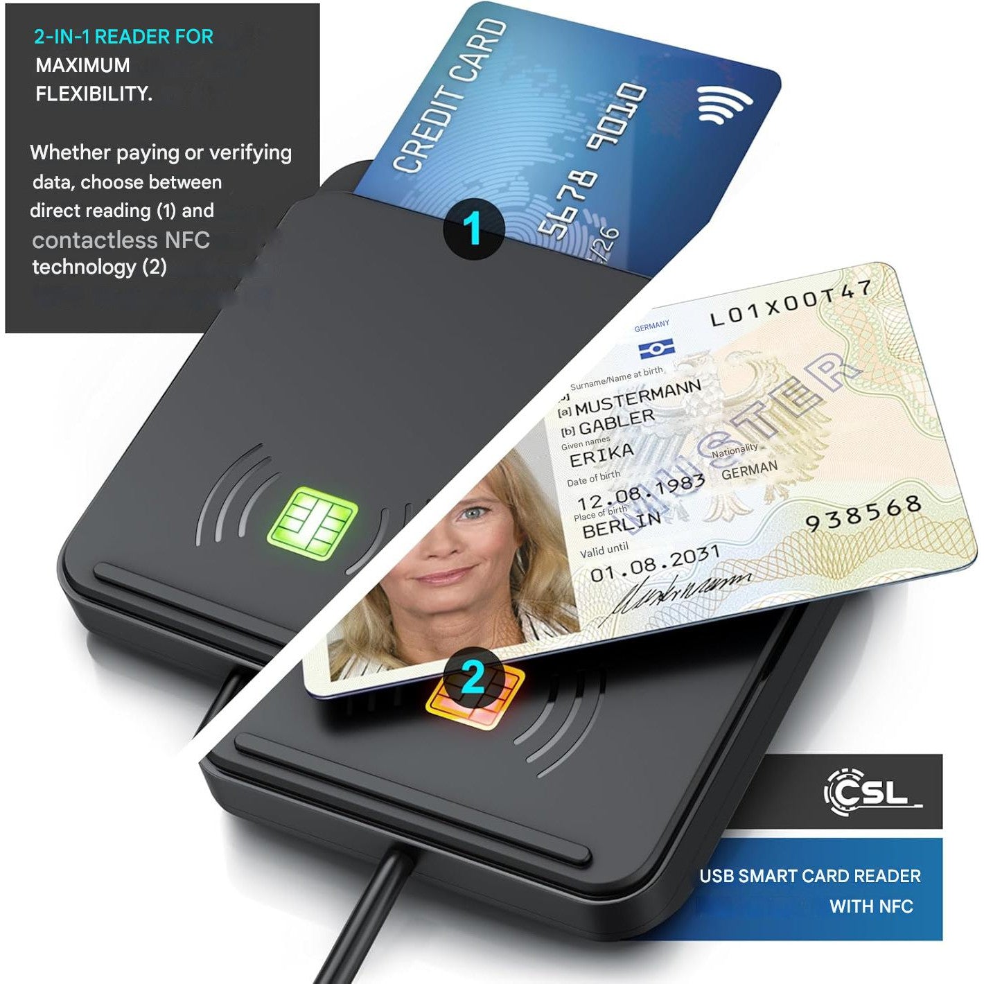 Cititor electronic carti de identitate cu Nfc, carduri inteligente si SIM, compatibil cu Mac OS X si Windows 11, pentru carte de identitate noua, card sanatate si carduri bancare