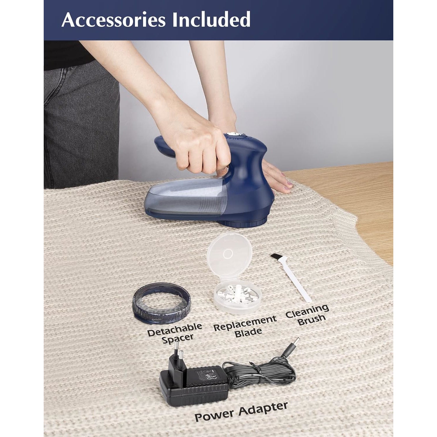 Aparat de curatat scame Beautural Lint, rotire a lamei de pana la 9000 rotatii/min, cutit cu 6 lame, 2 viteze, perie de curatare, recipient transparent, Albastru
