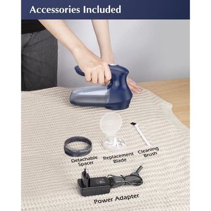 Aparat de curatat scame Beautural Lint, rotire a lamei de pana la 9000 rotatii/min, cutit cu 6 lame, 2 viteze, perie de curatare, recipient transparent, Albastru