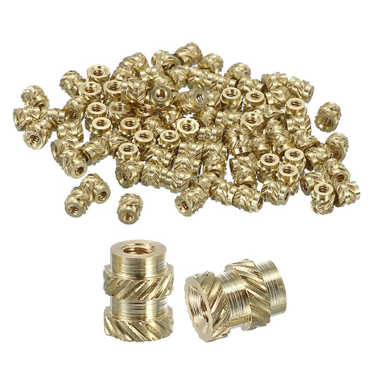 Insertii filetate din alama QUARKZMAN M1 x 0.25, Ø2 x 2.5 mm, set 100 buc, piulite moletate termofixabile, heat set inserts pentru plastic si imprimare 3D, filet metric interior, montaj prin caldura sau ultrasunete, rezistente la coroziune