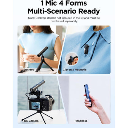Microfon lavaliera USB-C 4 in 1, microfon wireless multifunctional cu reducere zgomot AI, inregistrare de siguranta, 30 ore durata viata baterie, 100 m distanta transmitere, negru