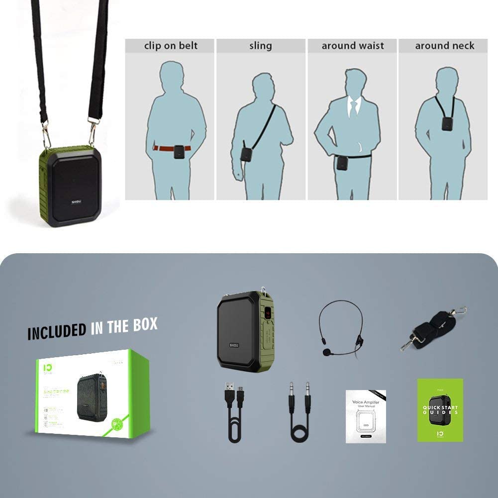 Megafon portavoce Bluetooth portabil, cu microfon headset, 18W, baterie 4400 mAh cu functie powerbank, slot card, impermeabil IPX5, pentru profesori, gid turistic, antrenor
