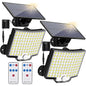 Set de 2 lampa solara LED cu panou solar, 6500K, 650 LM, unghi iluminare de 180°, 188 LED-uri, senzor de miscare, impermeabila IP65, cu telecomanda, cablu de 5 m, acumulator 2000 mAh, Clasa de energie A