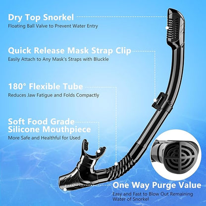 Set masca de snorkeling profesionala anti-ceata cu snorkel, cureaua reglabila, inchidere cu bila, sticla securizata, din silicon alimentar de inalta calitate, pentru barbati si femei, masca de scafandru pentru scufundari, negru/verde