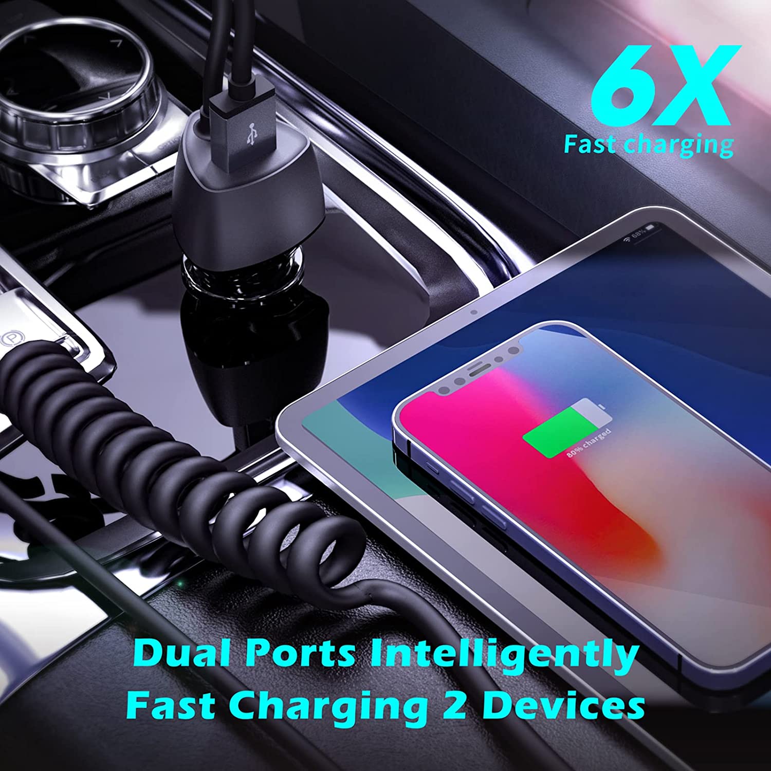 Incarcator auto fast charge 51W 12V~24V, PD&QC&PPS, cu cablu USB C 180 cm integrat, pentru iPhone 13/Xiaomi redmi Note 11/11s/Samsung/Huawei, Android, IOS