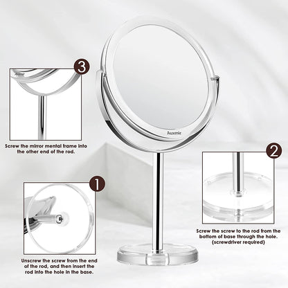Oglinda cosmetica cu marire 10X, pivotare 360°, 131 mm, din metal, finisaj cromat, cu ventuze, Auxmir