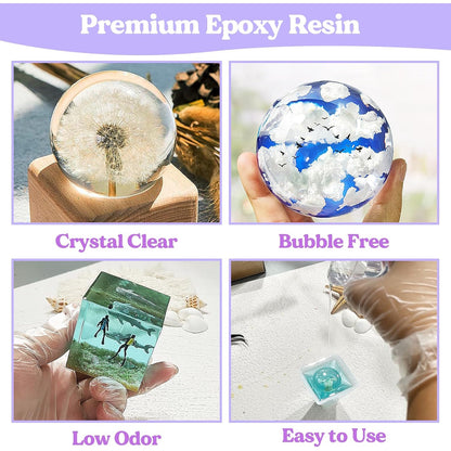 Set rasina epoxidica 250 ml si intaritor 250 ml cu forme din silicon, sclipici, flori uscate, pipete, cupe de masura, pentru bricolaj, incepatori si profesionisti